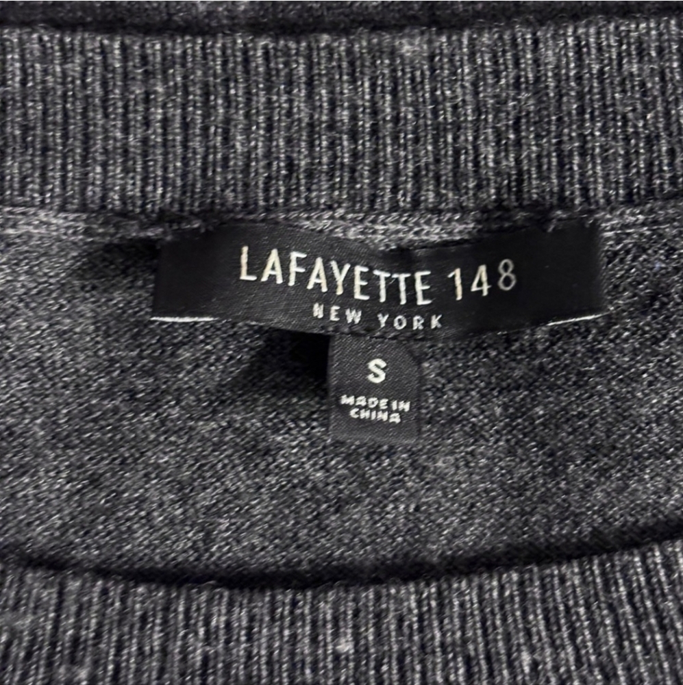 LAFAYETTE 148 Grey Wool Round Neck Sweater Vegan Leather Patch Pockets - Picture 5 of 9